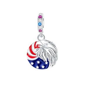 S925 Sterling Silver Eagle Charm with Red, Blue, and Silver Accents - NWT